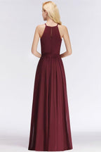 Halter Sleeveless A-line Burgundy Ruffles Chiffon Bridesmaid Dresses