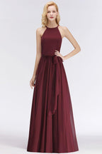 Halter Sleeveless A-line Burgundy Ruffles Chiffon Bridesmaid Dresses