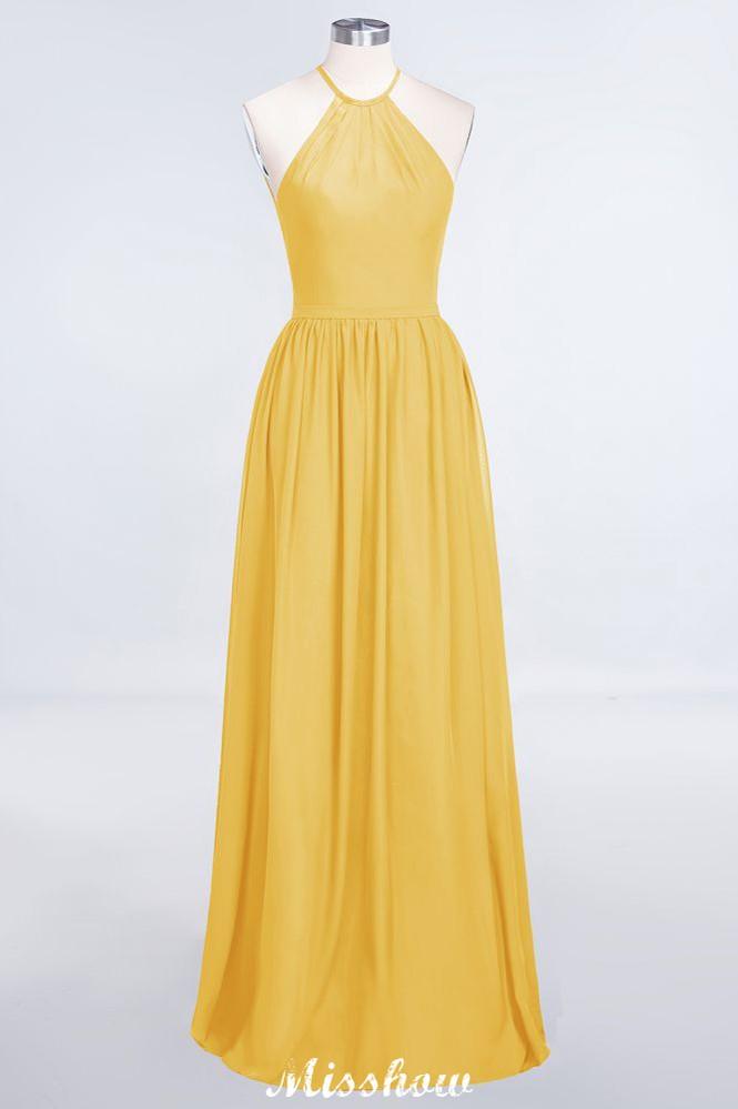 Halter Sleeveless Floor-Length Bridesmaid Dress with Ruffles