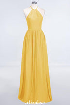 Halter Sleeveless Floor-Length Bridesmaid Dress with Ruffles