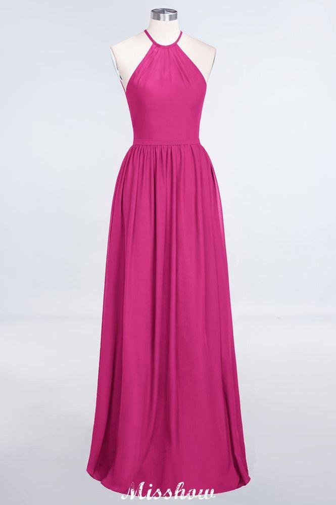 Halter Sleeveless Floor-Length Bridesmaid Dress with Ruffles
