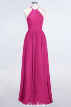 Halter Sleeveless Floor-Length Bridesmaid Dress with Ruffles