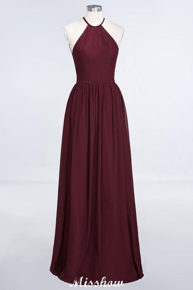 Halter Sleeveless Floor-Length Bridesmaid Dress with Ruffles