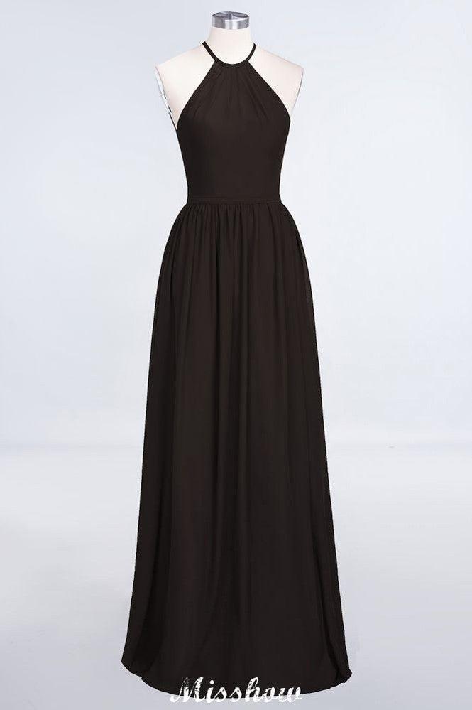 Halter Sleeveless Floor-Length Bridesmaid Dress with Ruffles