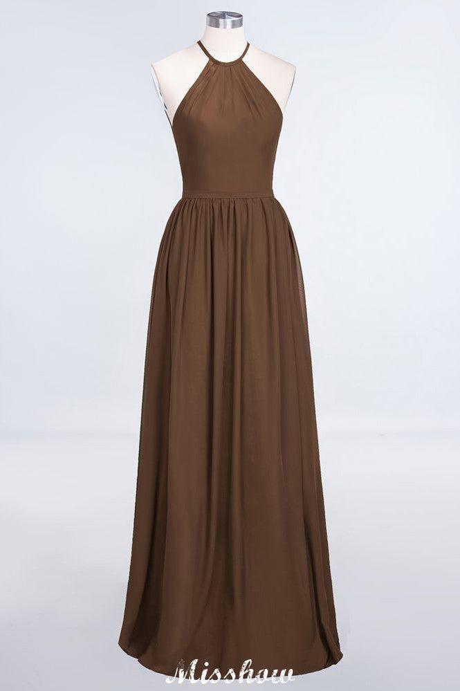 Halter Sleeveless Floor-Length Bridesmaid Dress with Ruffles