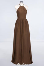 Halter Sleeveless Floor-Length Bridesmaid Dress with Ruffles