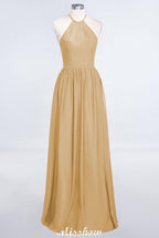 Halter Sleeveless Floor-Length Bridesmaid Dress with Ruffles
