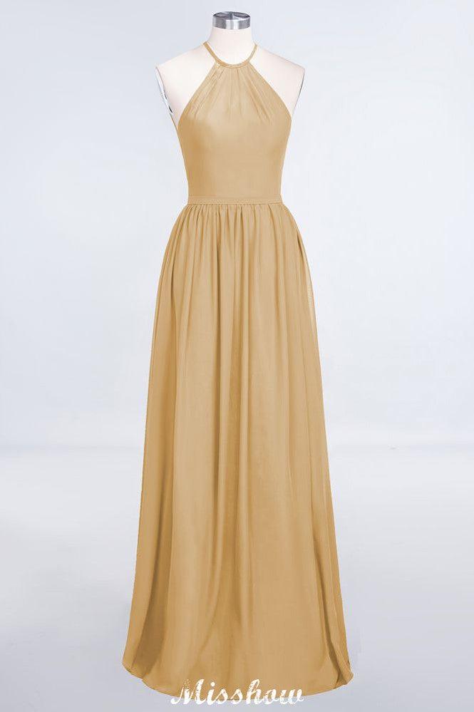 Halter Sleeveless Floor-Length Bridesmaid Dress with Ruffles
