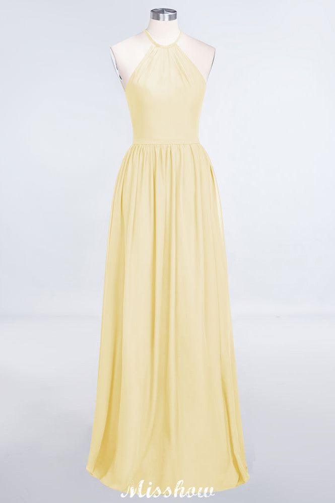 Halter Sleeveless Floor-Length Bridesmaid Dress with Ruffles