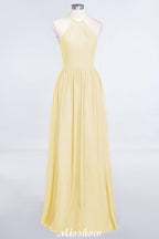 Halter Sleeveless Floor-Length Bridesmaid Dress with Ruffles