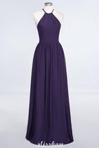 Halter Sleeveless Floor-Length Bridesmaid Dress with Ruffles