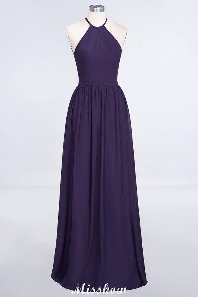 Halter Sleeveless Floor-Length Bridesmaid Dress with Ruffles