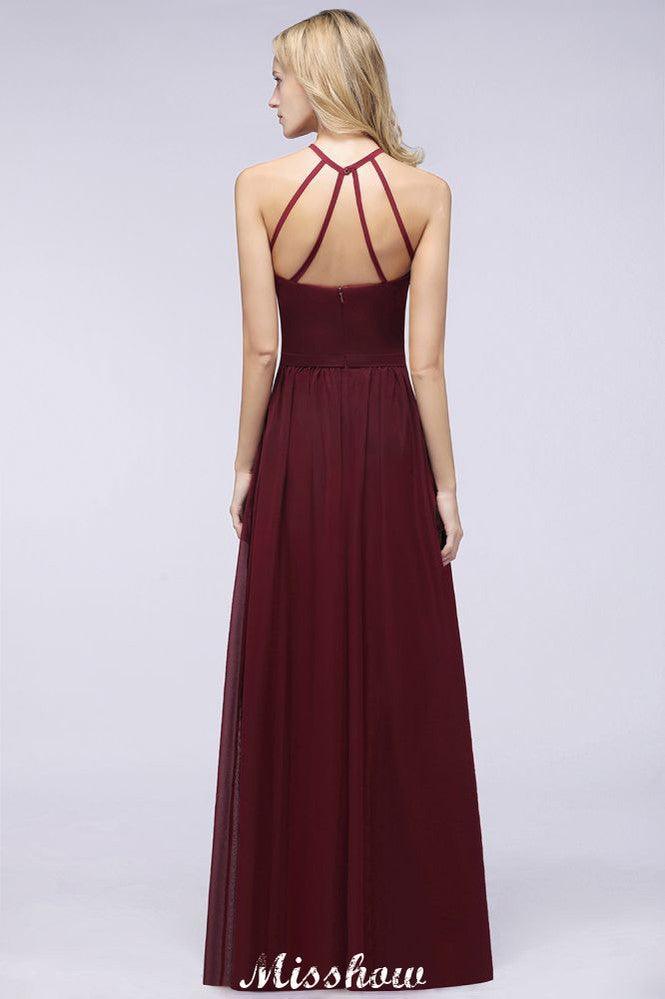 Halter Sleeveless Floor-Length Bridesmaid Dress with Ruffles