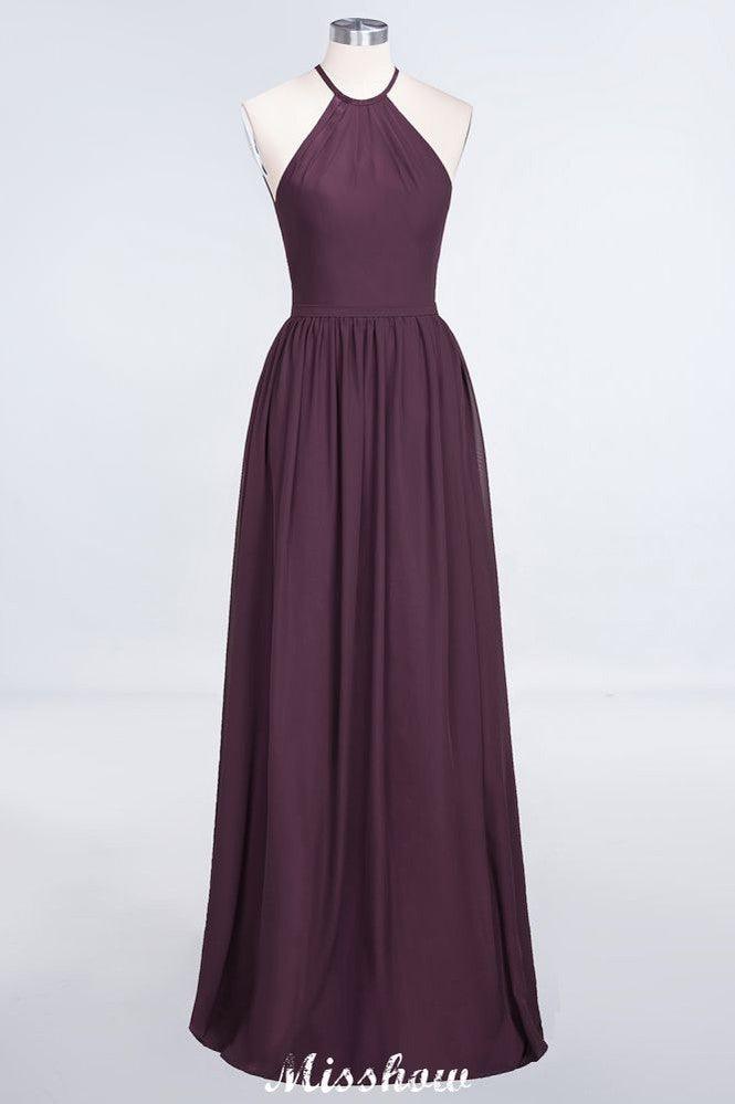 Halter Sleeveless Floor-Length Bridesmaid Dress with Ruffles