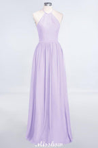 Halter Sleeveless Floor-Length Bridesmaid Dress with Ruffles