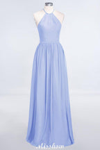 Halter Sleeveless Floor-Length Bridesmaid Dress with Ruffles