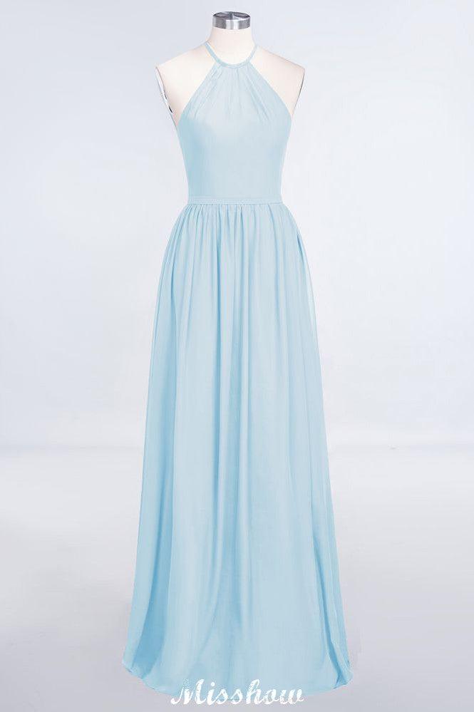 Halter Sleeveless Floor-Length Bridesmaid Dress with Ruffles
