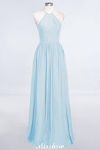 Halter Sleeveless Floor-Length Bridesmaid Dress with Ruffles