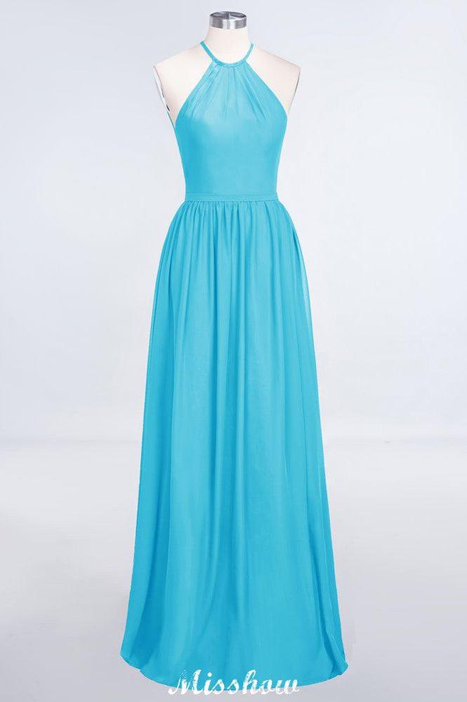 Halter Sleeveless Floor-Length Bridesmaid Dress with Ruffles