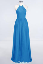 Halter Sleeveless Floor-Length Bridesmaid Dress with Ruffles