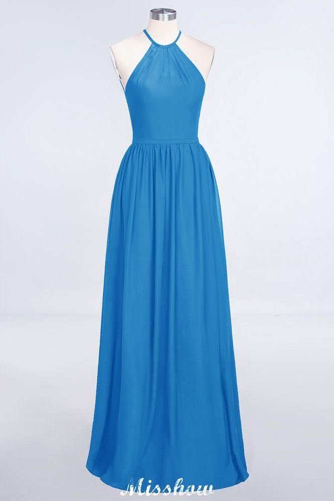 Halter Sleeveless Floor-Length Bridesmaid Dress with Ruffles