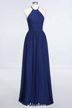 Halter Sleeveless Floor-Length Bridesmaid Dress with Ruffles