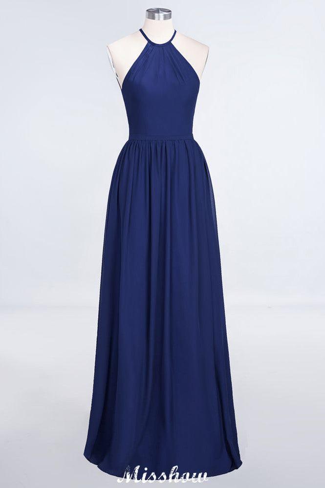 Halter Sleeveless Floor-Length Bridesmaid Dress with Ruffles
