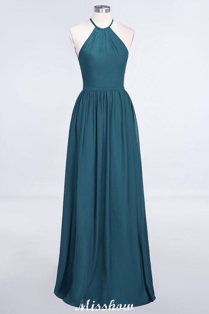 Halter Sleeveless Floor-Length Bridesmaid Dress with Ruffles