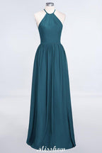 Halter Sleeveless Floor-Length Bridesmaid Dress with Ruffles