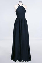 Halter Sleeveless Floor-Length Bridesmaid Dress with Ruffles