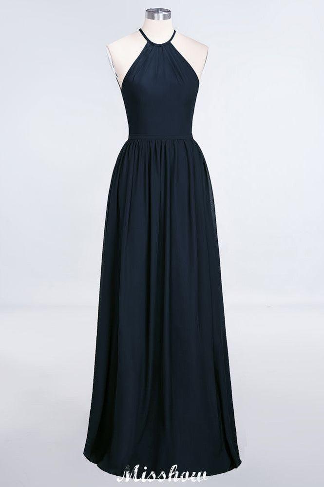 Halter Sleeveless Floor-Length Bridesmaid Dress with Ruffles
