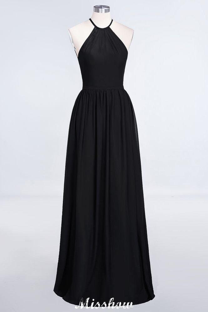 Halter Sleeveless Floor-Length Bridesmaid Dress with Ruffles