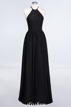 Halter Sleeveless Floor-Length Bridesmaid Dress with Ruffles