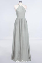 Halter Sleeveless Floor-Length Bridesmaid Dress with Ruffles