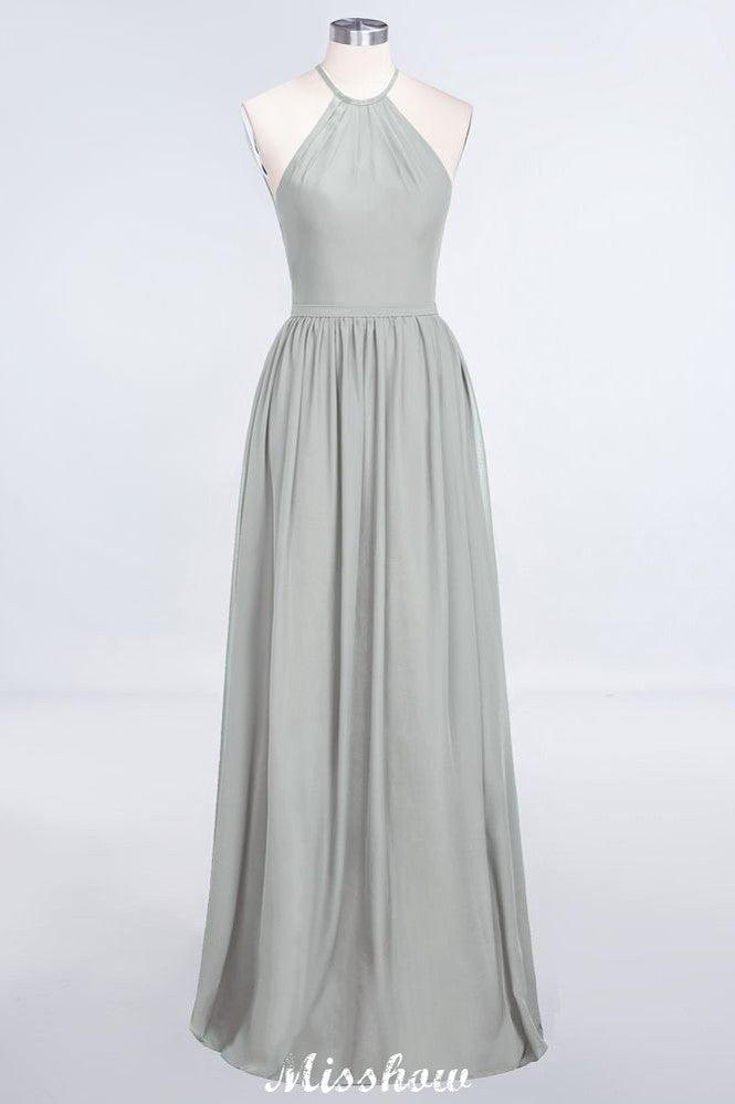 Halter Sleeveless Floor-Length Bridesmaid Dress with Ruffles