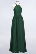 Halter Sleeveless Floor-Length Bridesmaid Dress with Ruffles