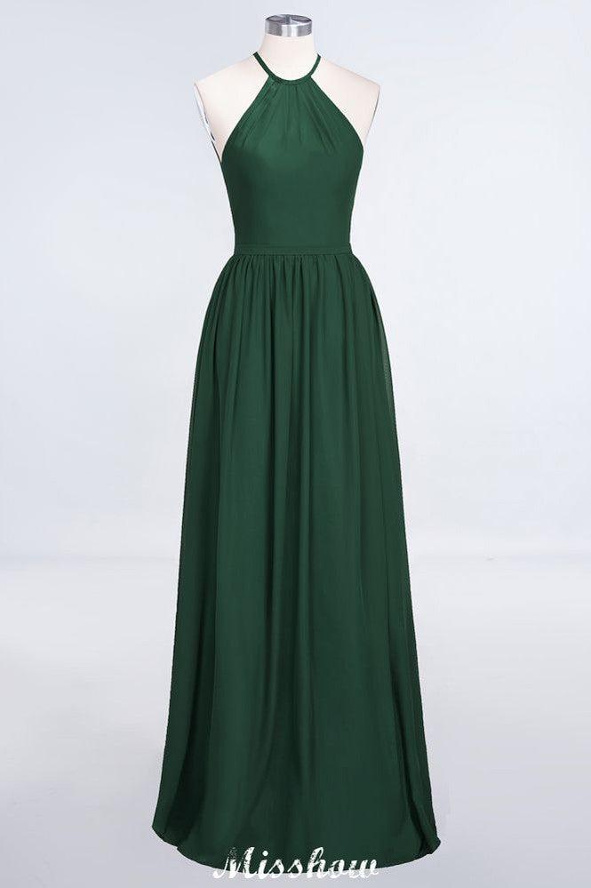 Halter Sleeveless Floor-Length Bridesmaid Dress with Ruffles