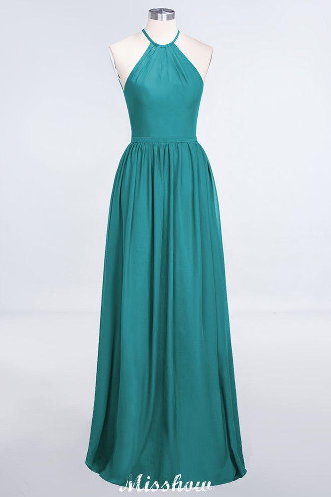 Halter Sleeveless Floor-Length Bridesmaid Dress with Ruffles