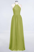Halter Sleeveless Floor-Length Bridesmaid Dress with Ruffles