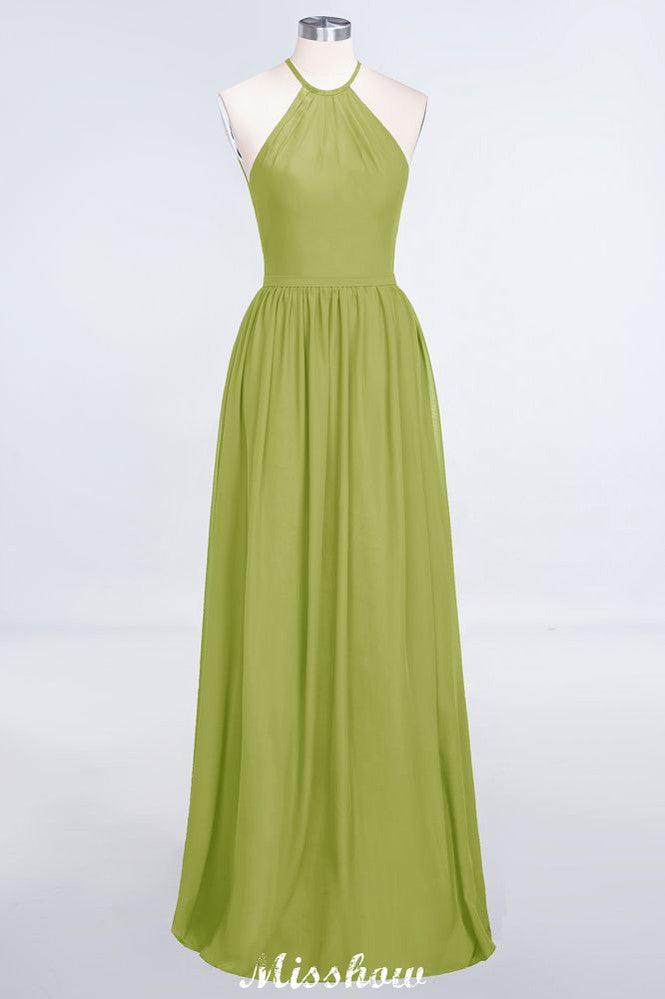 Halter Sleeveless Floor-Length Bridesmaid Dress with Ruffles