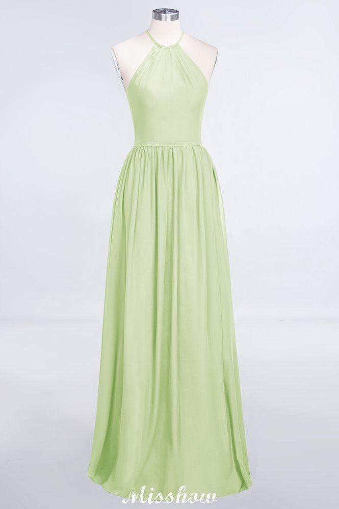Halter Sleeveless Floor-Length Bridesmaid Dress with Ruffles