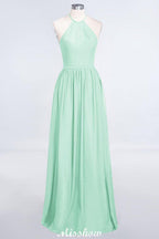 Halter Sleeveless Floor-Length Bridesmaid Dress with Ruffles