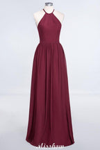 Halter Sleeveless Floor-Length Bridesmaid Dress with Ruffles