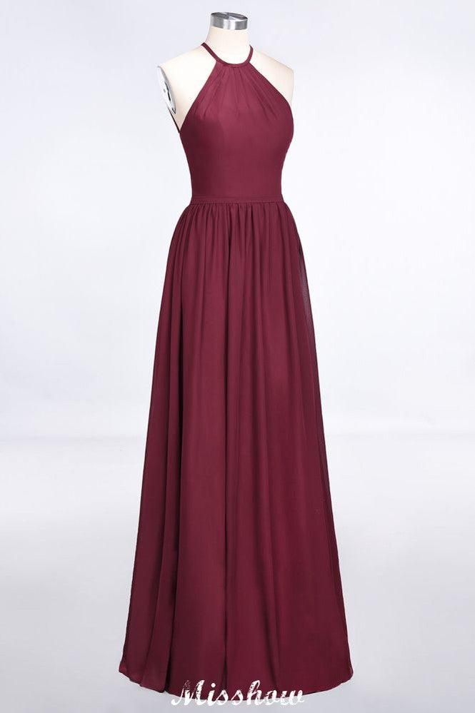 Halter Sleeveless Floor-Length Bridesmaid Dress with Ruffles