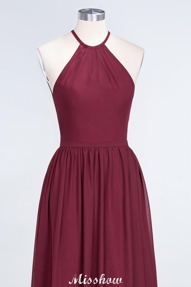 Halter Sleeveless Floor-Length Bridesmaid Dress with Ruffles