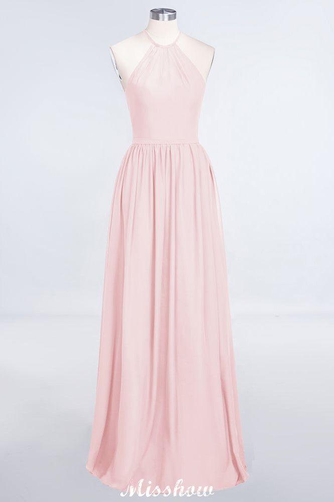 Halter Sleeveless Floor-Length Bridesmaid Dress with Ruffles