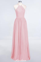 Halter Sleeveless Floor-Length Bridesmaid Dress with Ruffles