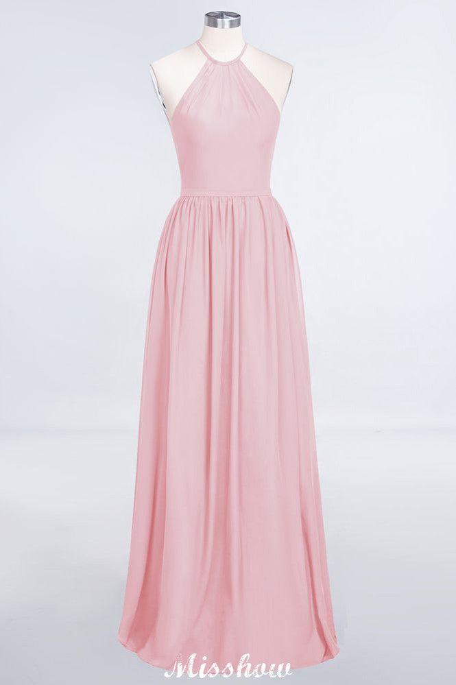 Halter Sleeveless Floor-Length Bridesmaid Dress with Ruffles