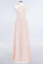 Halter Sleeveless Floor-Length Bridesmaid Dress with Ruffles