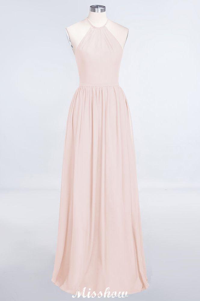Halter Sleeveless Floor-Length Bridesmaid Dress with Ruffles